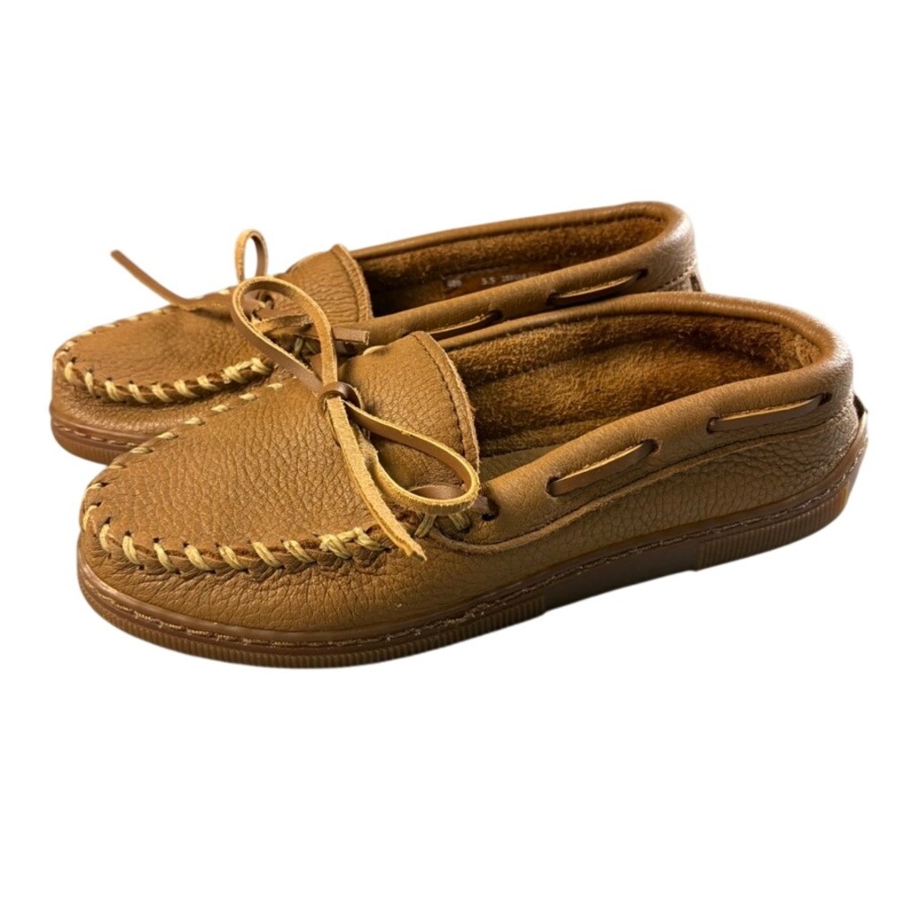 Minnetonka Kilty Plus Tan Pebbled Leather Moccasin Loafers‎ 490 Womens Size 5.5